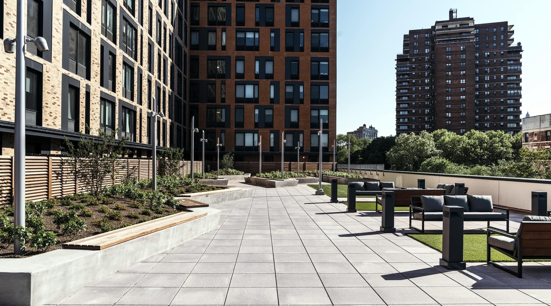 outdoor patio area with some landscaping