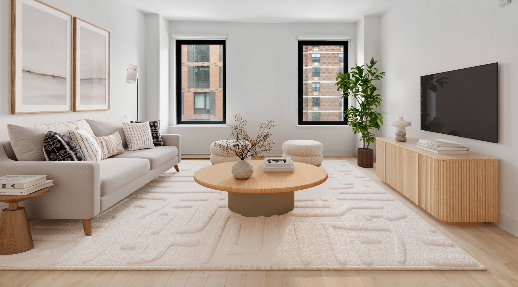 Living room with neutral tones and natural lighting.