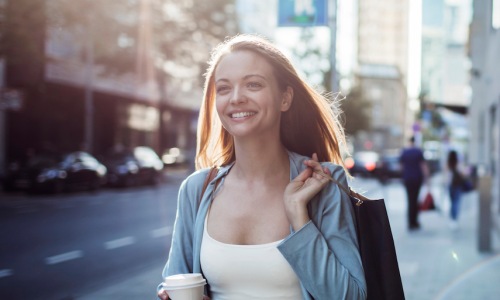 a woman walking outside